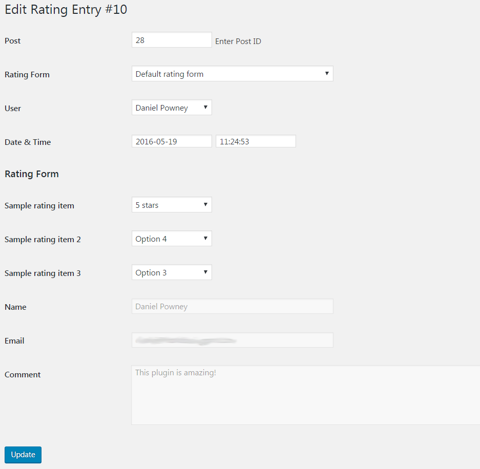Edit ratings and reviews in Multi Rating Pro