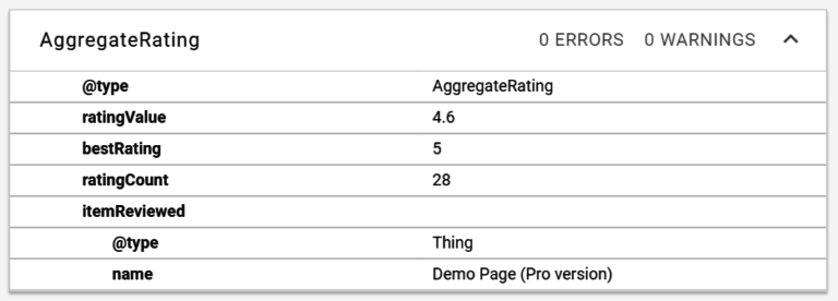 AggregateRating as shown using the Google's Structured Data Testing Tool